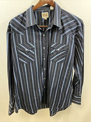 #ad Vintage Ely Cattleman Shirt Mens 2XL XXL Blue Pearl Snap Rodeo Western