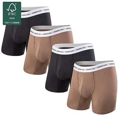 #ad BAMBOO COOL 4 Pack Men#x27;s Boxer Briefs Soft Bamboo Underwear Comfort Black Brown