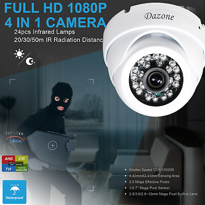 #ad 1 2X 2MP Dome Surveillance 4in 1 Home Security 1080P Camera CCTV IR Night Vision