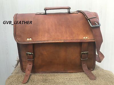 #ad Vintage Camel Leather Men#x27;s Case Shoulder Bag Messenger Documents Laptop Case