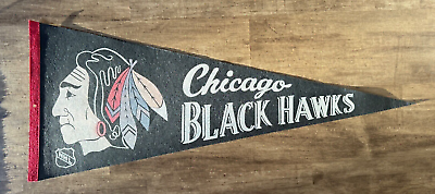 #ad CHICAGO Hockey Pennant Flag BLACKHAWKS Gem