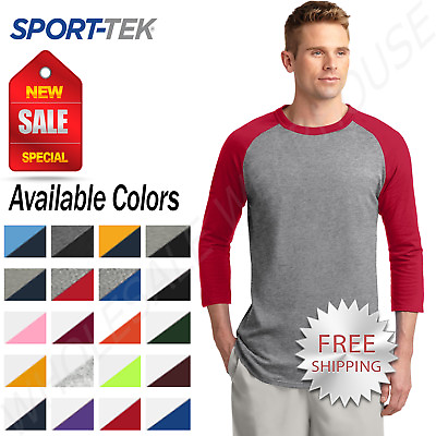 #ad Sport Tek Mens 100% Cotton Raglan 3 4 Sleeve Colorblock Baseball T Shirt M T200