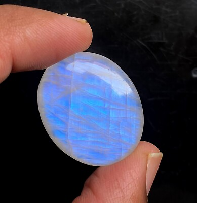 #ad Natural Blue Fire Moonstone Oval Cabochon 25x30mm Hand Polished Loose Stone CC9