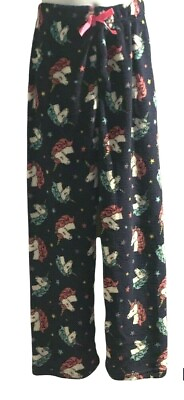 #ad Bobbie Brooks Girls Plush PJ Lounge Pants Size M 7 8 Navy Blue Unicorn Print