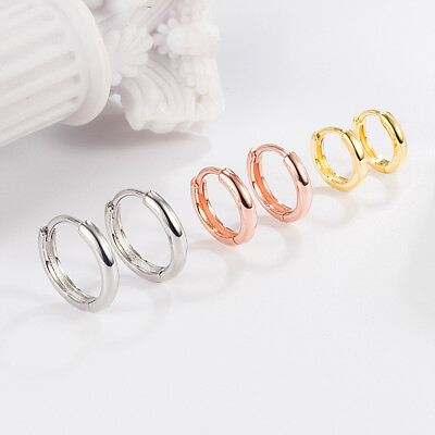 #ad 925 Sterling Silver Round Hoop Huggie Earrings Stud Women Simple Jewelry 3 Color