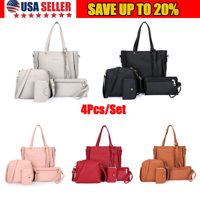 #ad 4Pcs Set Women Lady Leather Handbags Messenger Shoulder Bags Tote Satchel Purse