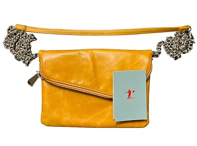 #ad Hobo International Daria Yellow Crossbody Clutch Wristlet Wallet w Chain Strap