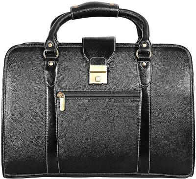 #ad New Black Classic LEATHER Laptop Briefcase Messenger Shoulder Bag UPTO 15.6 INCH