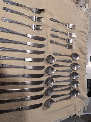 #ad vintage🔥Rogers 27 Piece Set Stainless 7 Forks 10 KnivesAnd 10Spoons📌