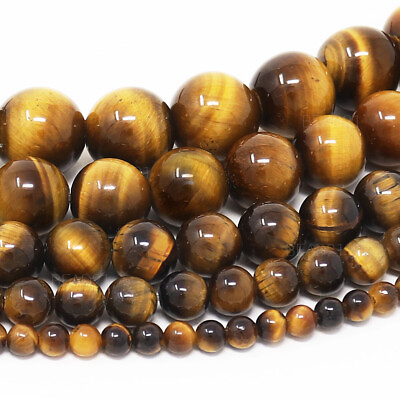 #ad Tiger Eye Beads Grade AAA Gemstone Round Loose 4mm 6mm 8mm 10mm 12mm 15quot; Strand
