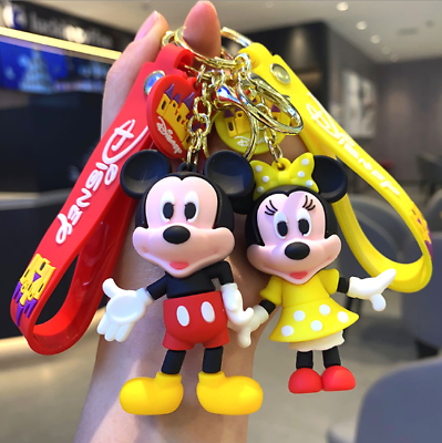 #ad 7 Styles Disney Mickey Minnie Cartoon 3D PVC Bags Pendant Keychains Key Rings
