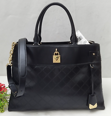 #ad Michael Kors Gramercy Black Leather Lock Double Satchel Shoulder Bag $358
