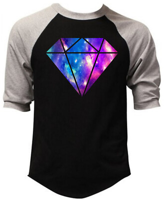 #ad Men#x27;s Galaxy Diamond KT B1264 Black Baseball Raglan T Shirt Fantasy Bling High