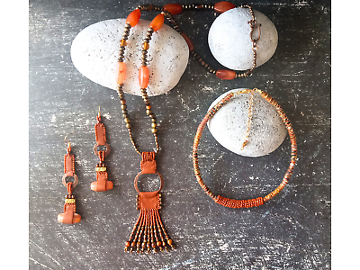 #ad Carnelian Bead Boho Chic Gypsy Tribal Ethnic Necklace amp; Earring 3 Piece Set