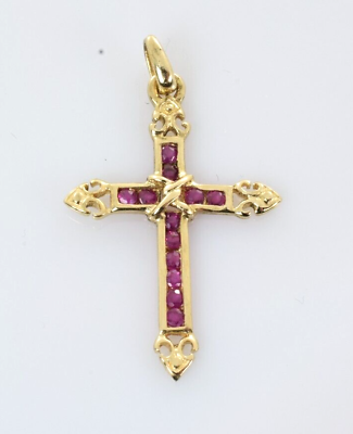 #ad Ruby Accented Cross in 14k Yellow Gold