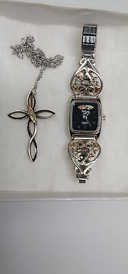 #ad Black Hills Gold Sterling Silver Woman#x27;s Watch And Necklace With 12k Gold Accent