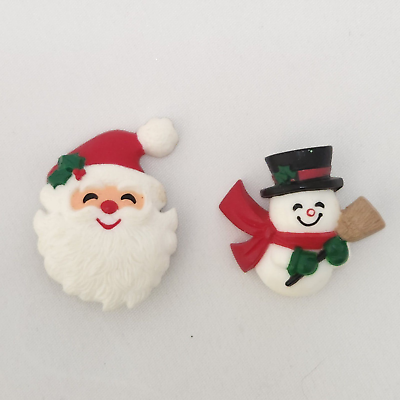 #ad Vintage Hallmark Christmas Pins x2 Santa Head Snowman with Broom