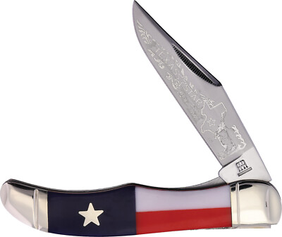 #ad Rough Ryder Hunter Texas Star Red amp; White amp; Blue Folding Stainless Knife 2503