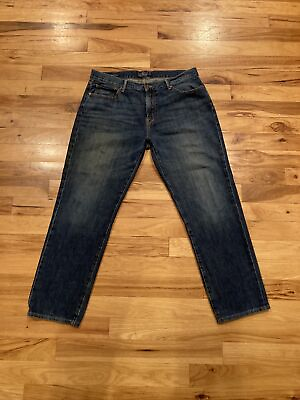 #ad Lucky Brand 221 Original Straight Blue Denim Jeans Mens TAG 38 Fits 38 x 31 Rip*