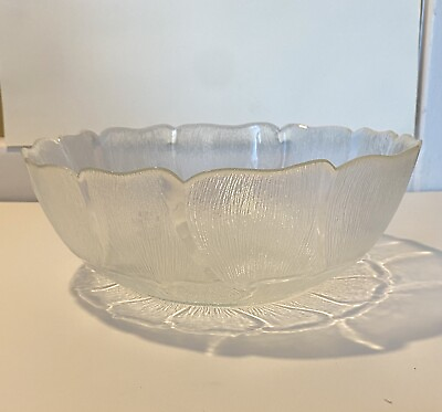 #ad Vintage Fleur 10.25” Clear Glass Textured Round Bowl