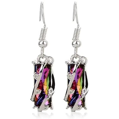 #ad Fashion Women Colorful Drop Dangle Earrings 925 Silver Plated Artificial Crystal