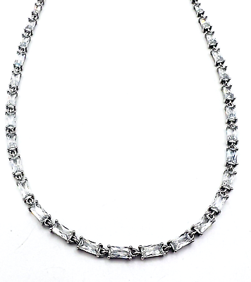 #ad Stainless Steel Baguette Crystal Choker Necklace