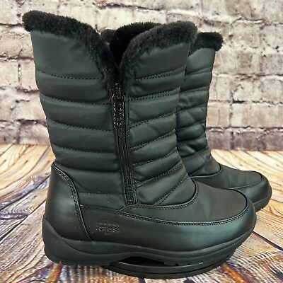 Totes Women#x27;s Solid Black Lined Zip Up Winter Rain Ankle Boots Wide Fit Size 8 W
