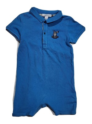 #ad Burberry Baby Size 2T Blue Short Sleeve Collared Romper Originally $130
