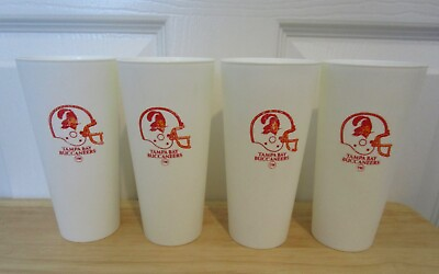 #ad Vtg Rare Tampa Bay Buccaneers White Plastic Drinking Glasses Tumblers Set Of 4