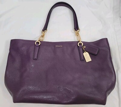 #ad Coach Madison East West Soft Purple Leather Tote Zip Chain Shoulder Bag 26769