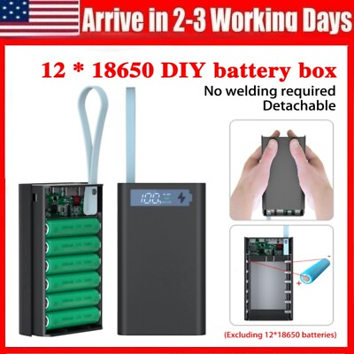 #ad Detachable DIY 12x18650 Battery Power Bank Case Dual USB Shell Charger Box