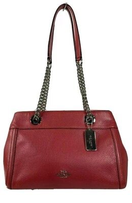 #ad NWT Coach Pebbled Leather Brooke Chain Carryall Purse F37796 Washed Red
