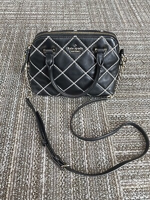 #ad Kate Spade Contrast Stitching Dome Black Leather Crossbody Excellent Condition