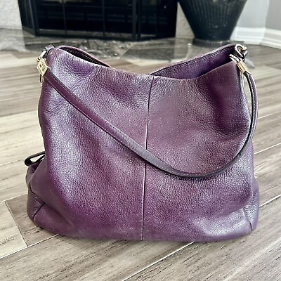 #ad Coach Madison Phoebe Leather Shoulder Bag Handbag Purple Hobo Plum Divided