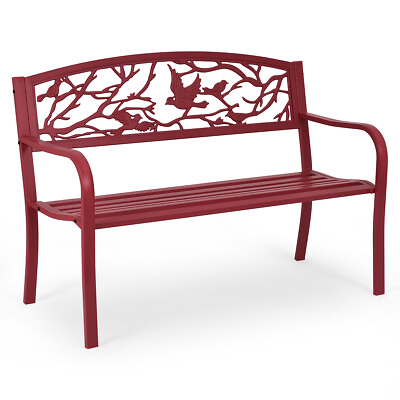 #ad Patio Garden Bench Park Yard Outdoor Furniture Cast Iron Porch Chair Red