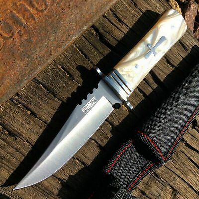 #ad 8quot; Fixed Blade Full Tang Hunting Knife Tactical Survival CELTIC CROSS W Sheath