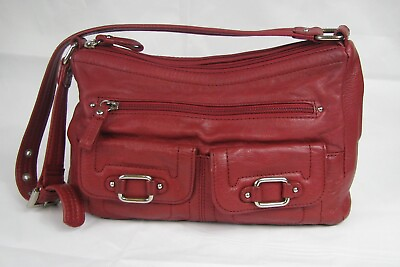 Red Leather Stone Mountain Over Shoulder Handbag PURSE Pocketbook Bag $25.99