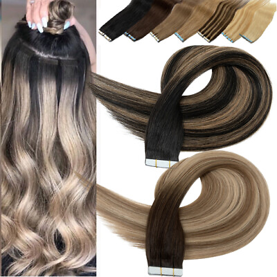 #ad Invisible Skin Weft Tape In Remy Human Hair Extensions Russian Full Head 50G Icy