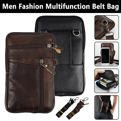 #ad Men Leather Fashion Phone Pouch Belt Bag Shoulder Crossbody Waist Pack Handbag