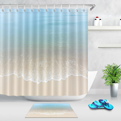 #ad #ad 72quot; Blue Sea Water Beach Fabric Shower Curtain Liner Waterproof Hooks Bath Mat