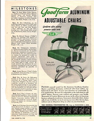 #ad Goodform Aluminum Adjustable Chairs Print Ad 1948 General Fireproofing Co Ohio