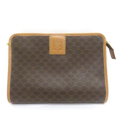 #ad Celine Authentic Clutch Bag Second Macadam Brown Triomphe PVC leather zip close
