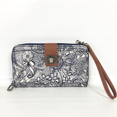 #ad Fossil Wristlet Clutch Wallet Blue Floral Paisley FLAW