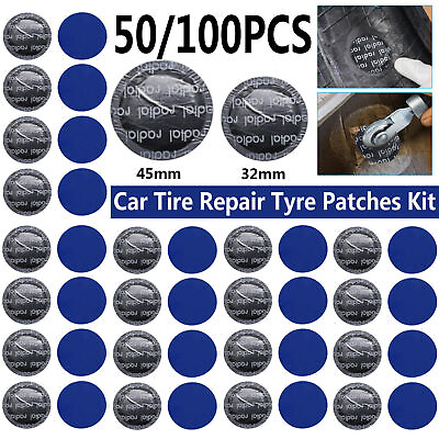 #ad 50 100PC 32 45mm 1 3 4quot; Round Radial Rubber Car Tire Repair Tyre Patches Kit