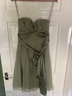 #ad Womens Debut Silk Pale Green Stapless A Line Dress. Size 8