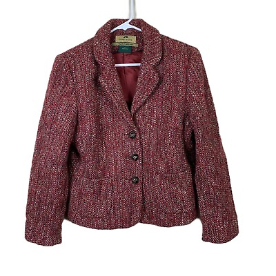 #ad Henry White Made in Ireland Red Tweed 100% Wool Peacoat Size 10