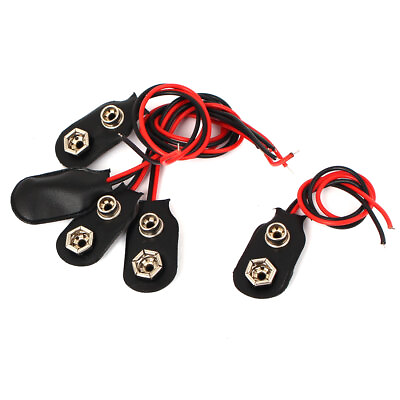 #ad 5pcs Faux Leather Shell 9V Battery Clip Connector Holder Buckle Double Lead Wire
