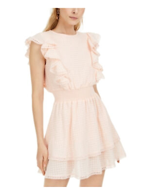 #ad SAGE Womens Pink Lace Sleeveless Jewel Neck Short Fit Flare Dress M