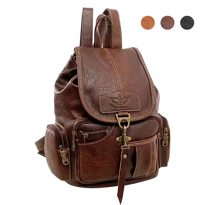 Women Vintage Look PU Leather Backpack School Purse Shoulder Travel Rucksack Bag
