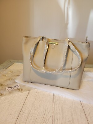 #ad Seammer Large Leather Tote Bag for Women 16.54quot; Shoulder Zipper Beige Tan MSP$50